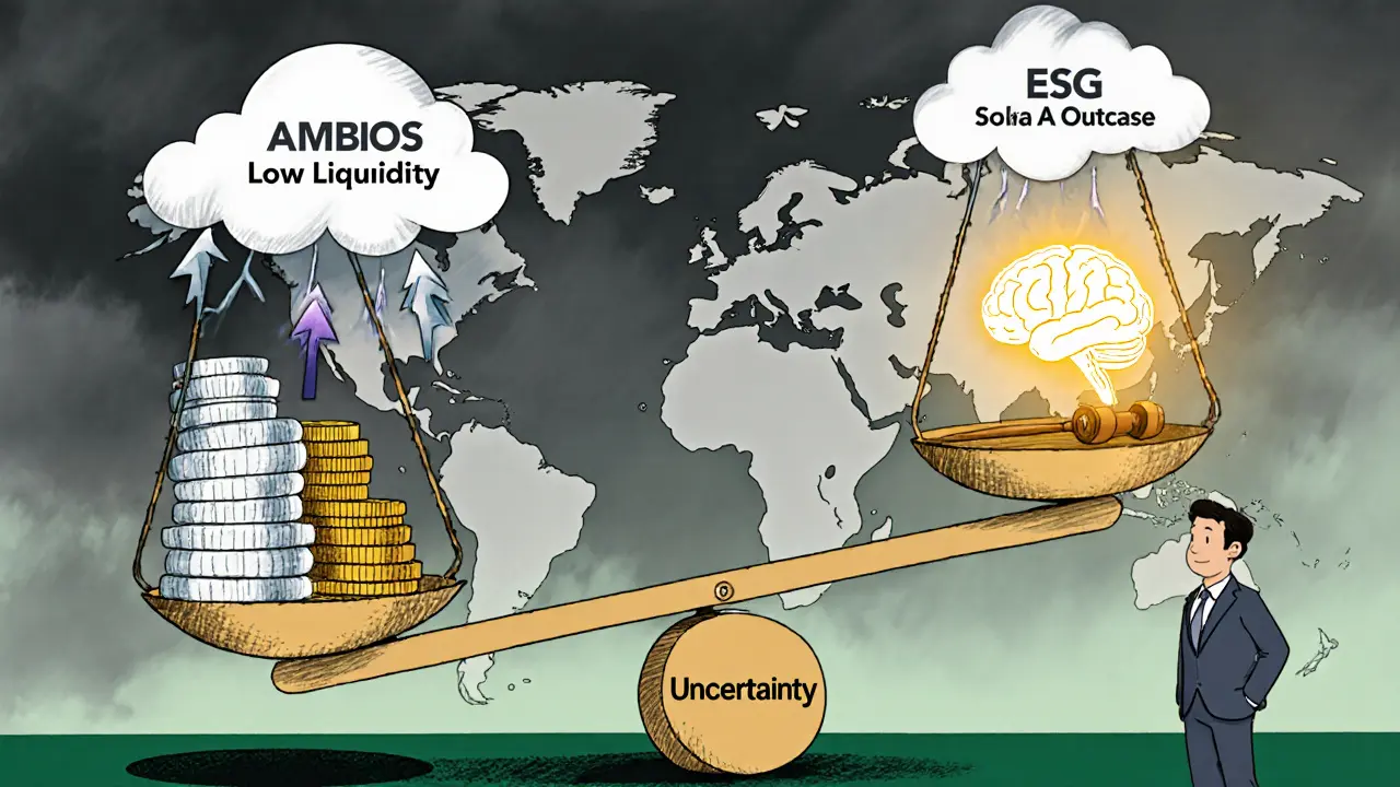 Balance scale weighing token liquidity and Solana risk against ESG demand and regulation.