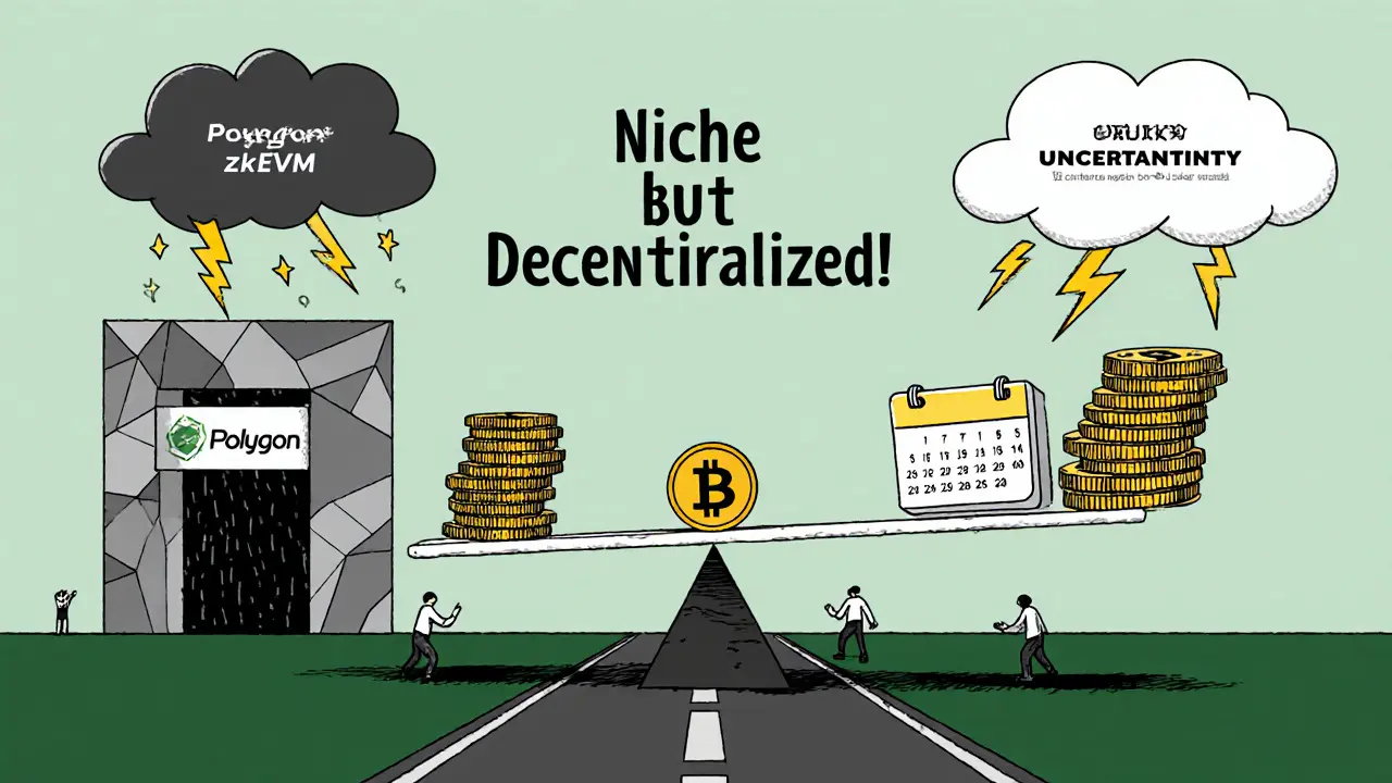 Seesaw showing MAI versus larger stablecoins, with zkEVM road and risk clouds.