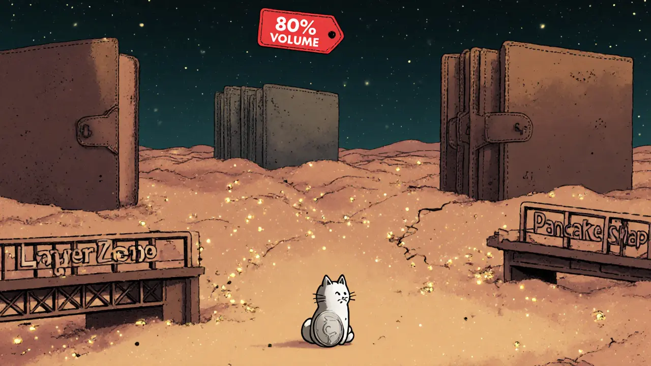 A lonely OMNI token surrounded by only 127 active wallets, with broken bridges and massive concentrated wallets.