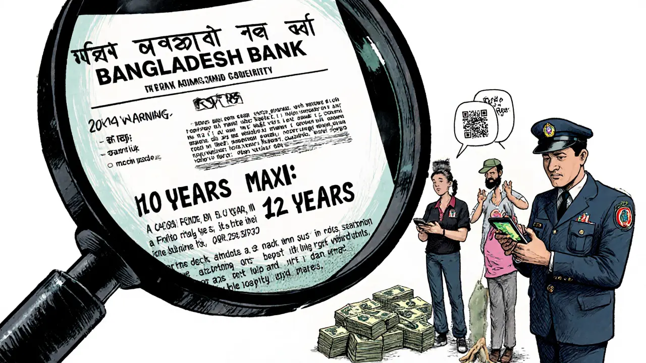 A magnifying glass revealing the truth behind a misleading &#039;12-year&#039; crypto penalty headline in Bangladesh.