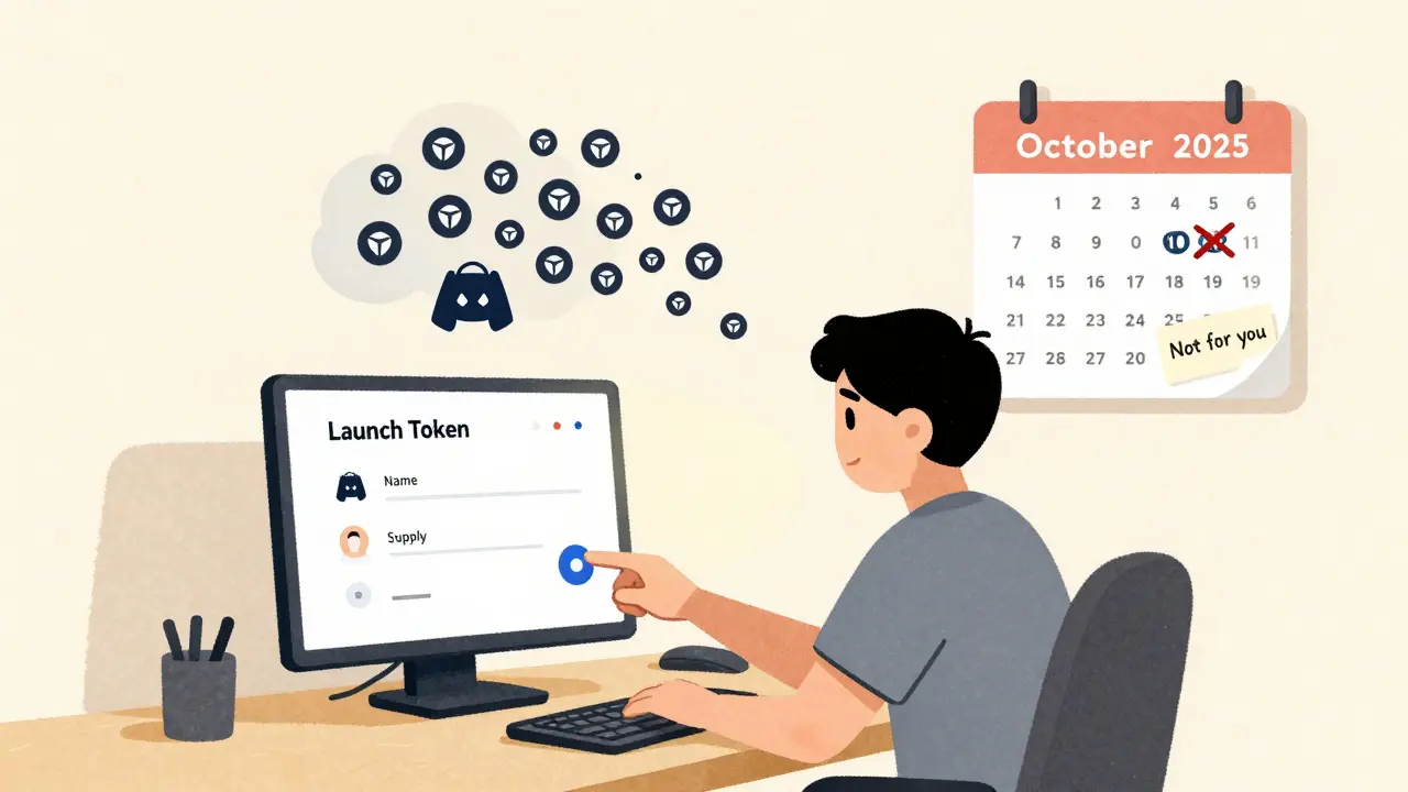 A user launches a token via a simple form, sending tokens to a small Discord group, with no promise of future value.