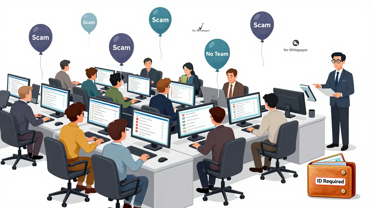 Crypto exchange transformed into a regulated financial office with delisted tokens fading away and KYC checks in place.