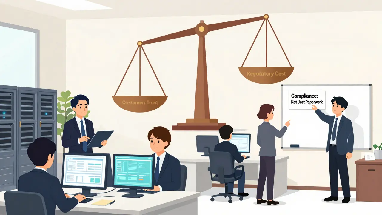 FSA audit in progress at a Tokyo crypto exchange with staff under intense scrutiny.