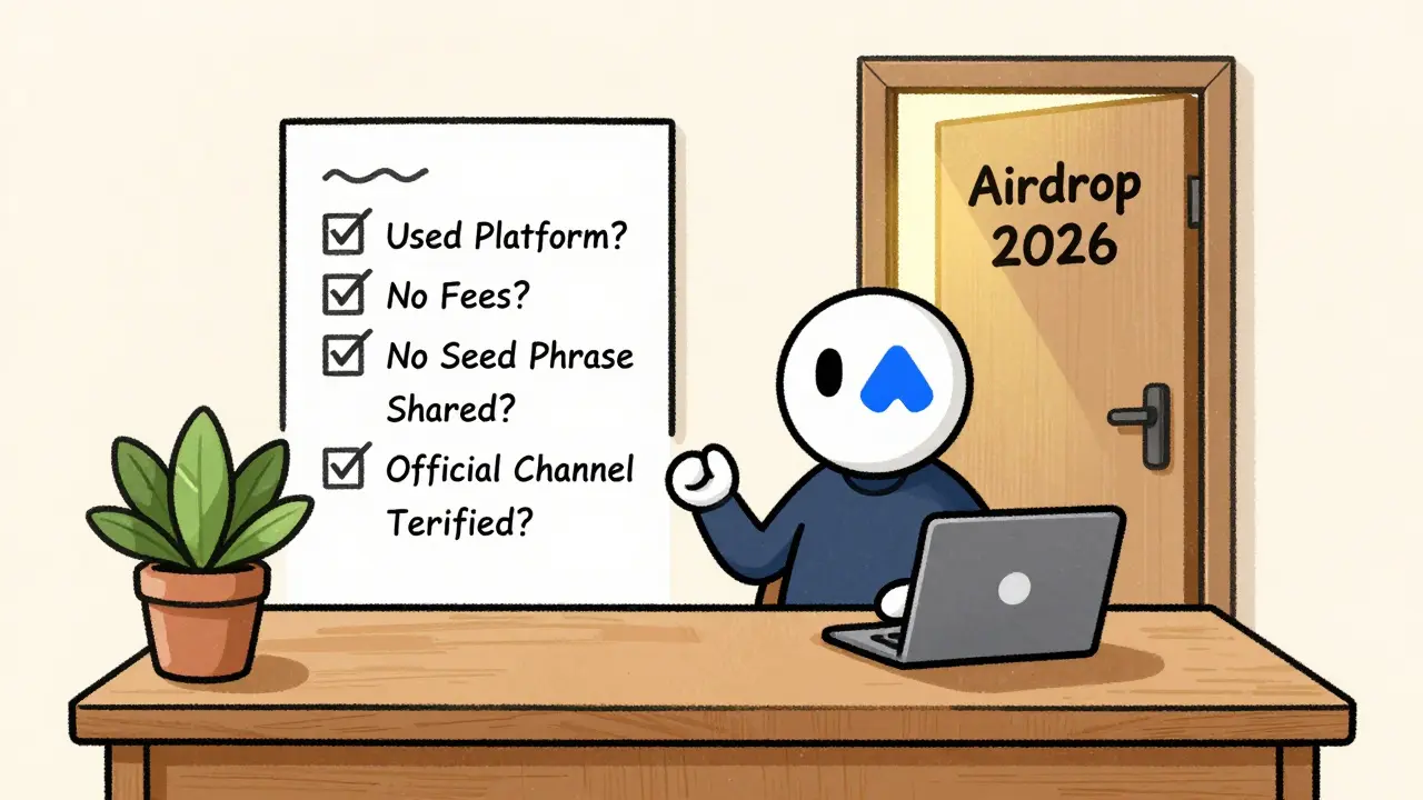 A MetaMask wallet on a desk with a checklist and a door labeled 'Airdrop 2026' slightly open with golden light.