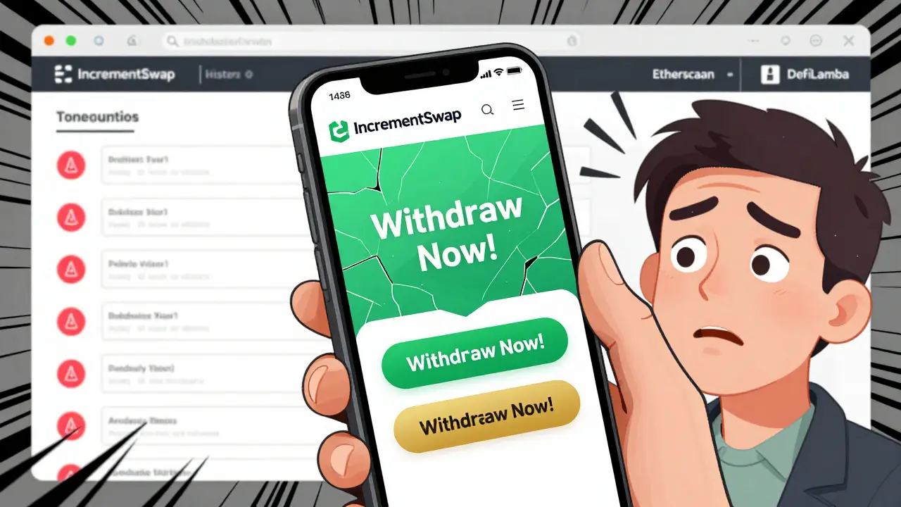 A smartphone shows a fake crypto site with withdrawal buttons, while blockchain explorers reveal no activity.