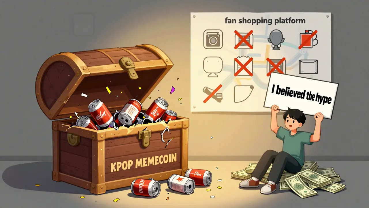 A cracked treasure chest spills only confetti and empty cans, with a fake roadmap of unrealized fan features.