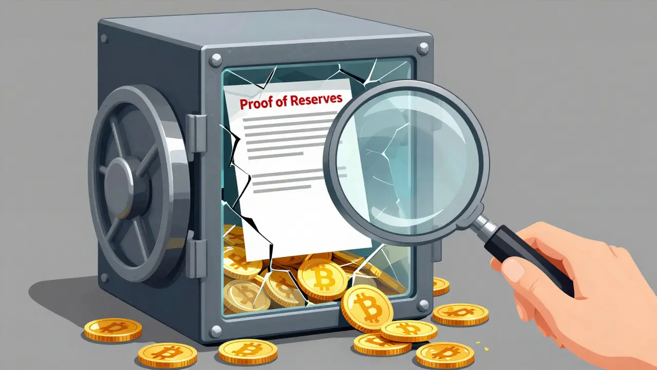 A cracked digital vault with blank documents and leaking gold coins