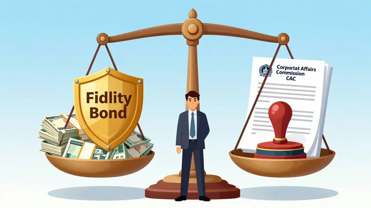 Cartoon depicting the high capital and legal documentation required for a Nigerian crypto license.