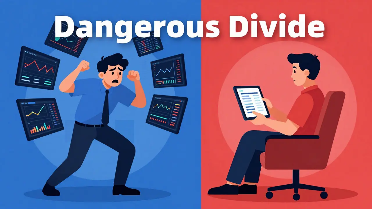 Comparison between a chaotic day trader and a calm long-term investor using tax software.
