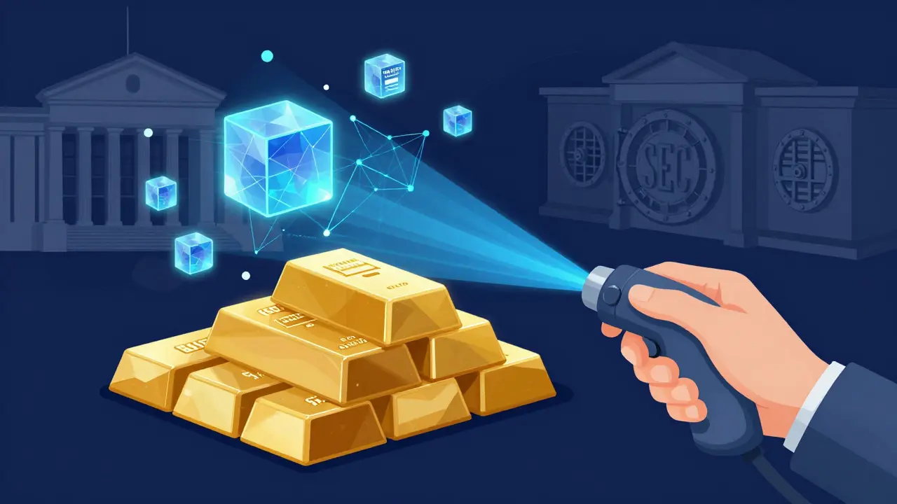 Conceptual art of traditional assets transforming into digital tokens via blockchain technology