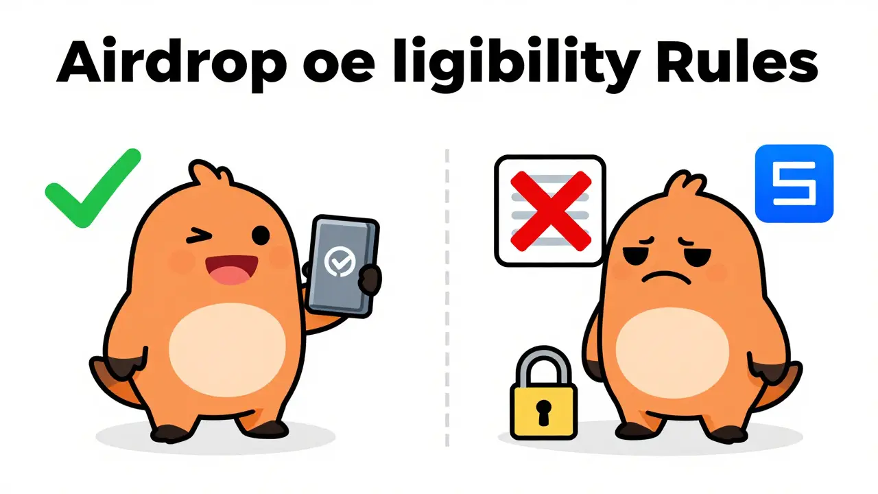 Editorial cartoon comparing eligible wallet holders with disqualified users who listed NFTs for sale.