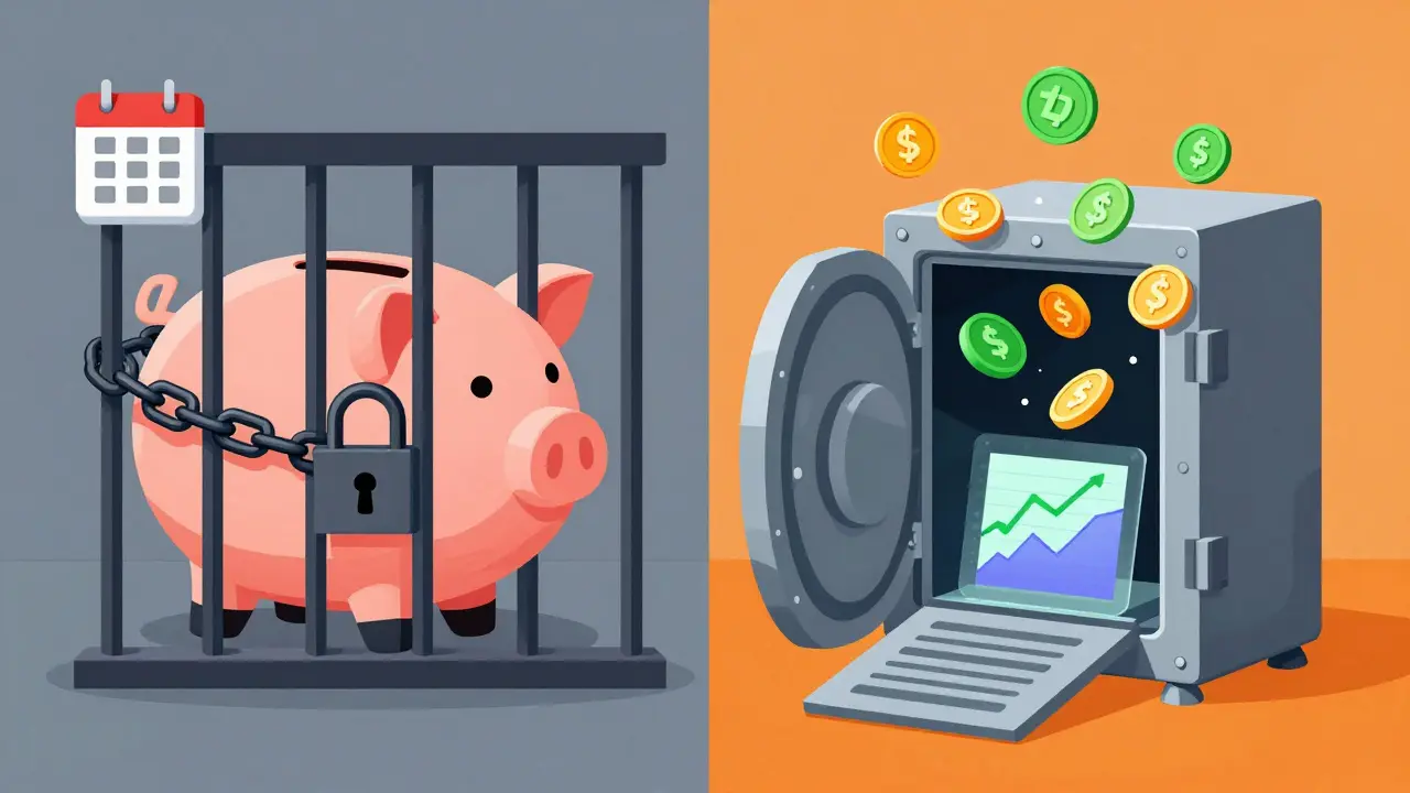 Illustration comparing locked staking vs liquid staking