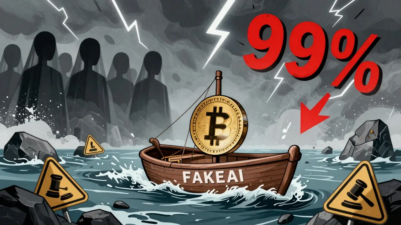 Illustration of a boat in stormy seas representing crypto investment risks and anonymity.