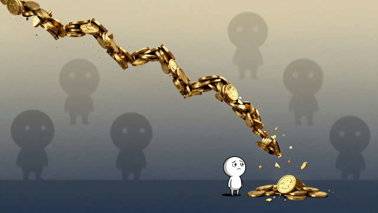 Illustration of a crashing coin chart showing high volatility risks
