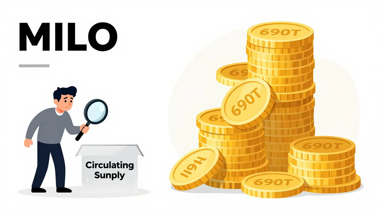 Illustration of a huge coin stack next to an opaque box representing unclear crypto supply.