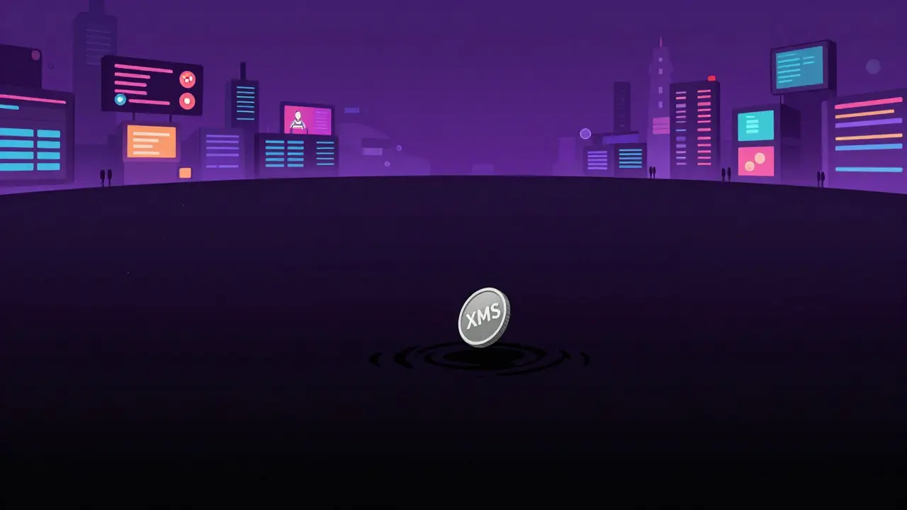 Illustration of a tiny coin falling into a dark void, representing the platform's near-zero trading volume.