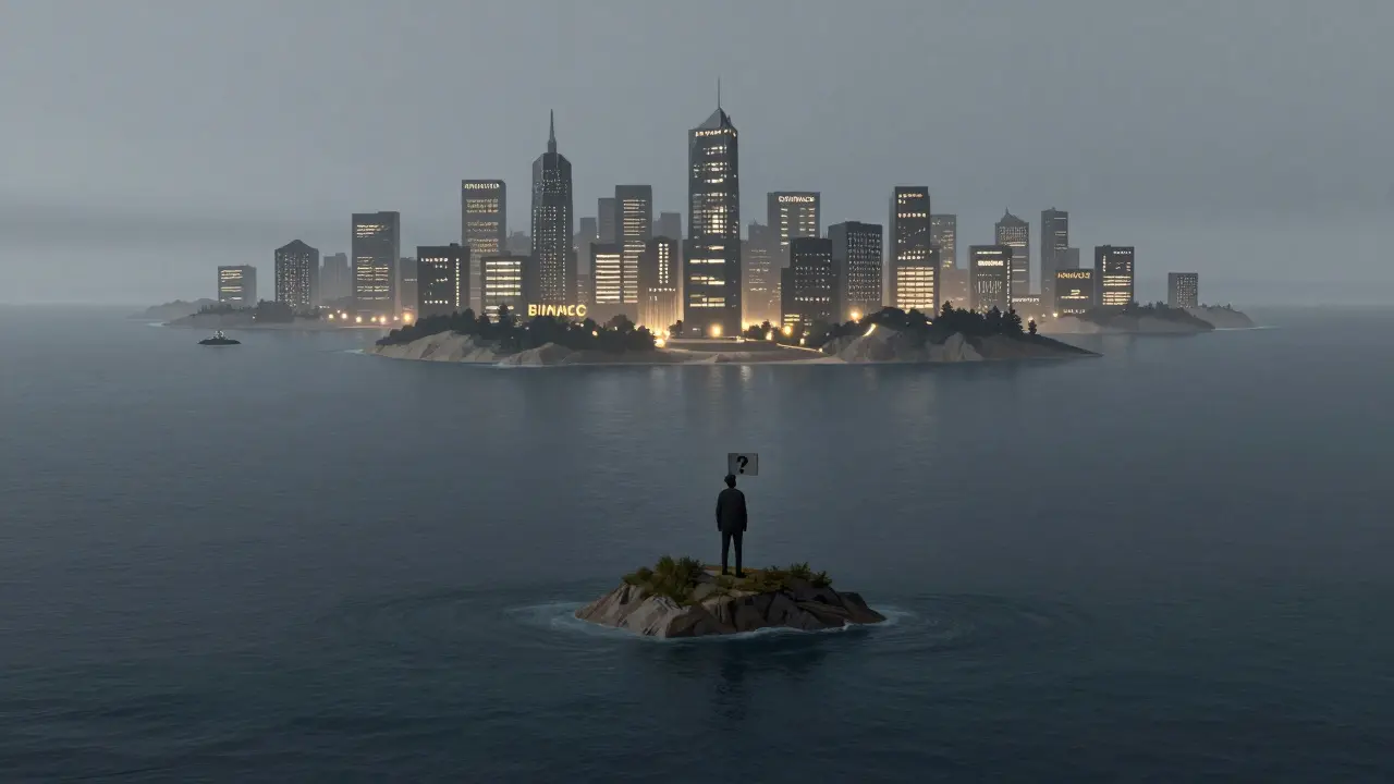 Illustration of isolated investor on small island vs large competitor markets