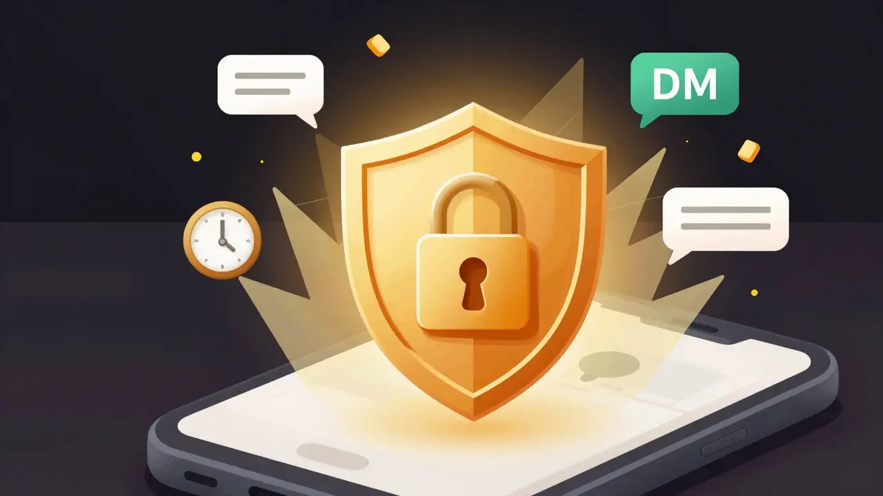 Editorial art showing a digital wallet shield protecting against various online scam tactics.