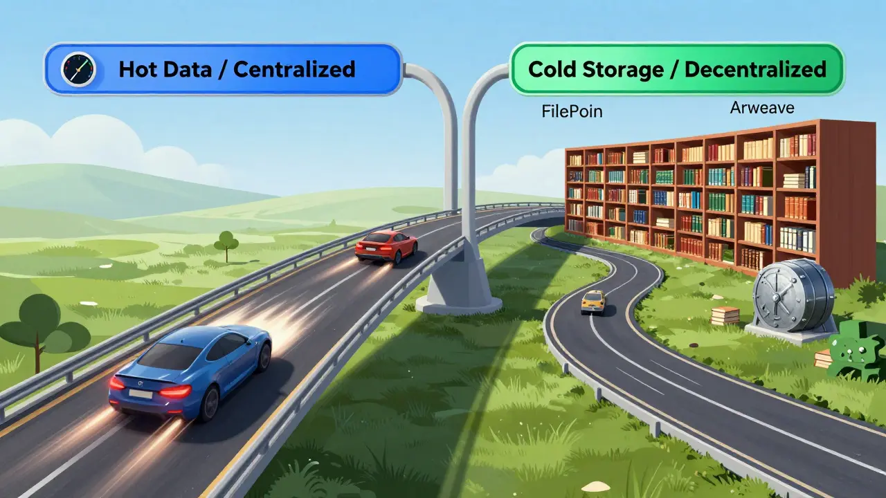 Fork in road showing hot vs cold data storage strategies