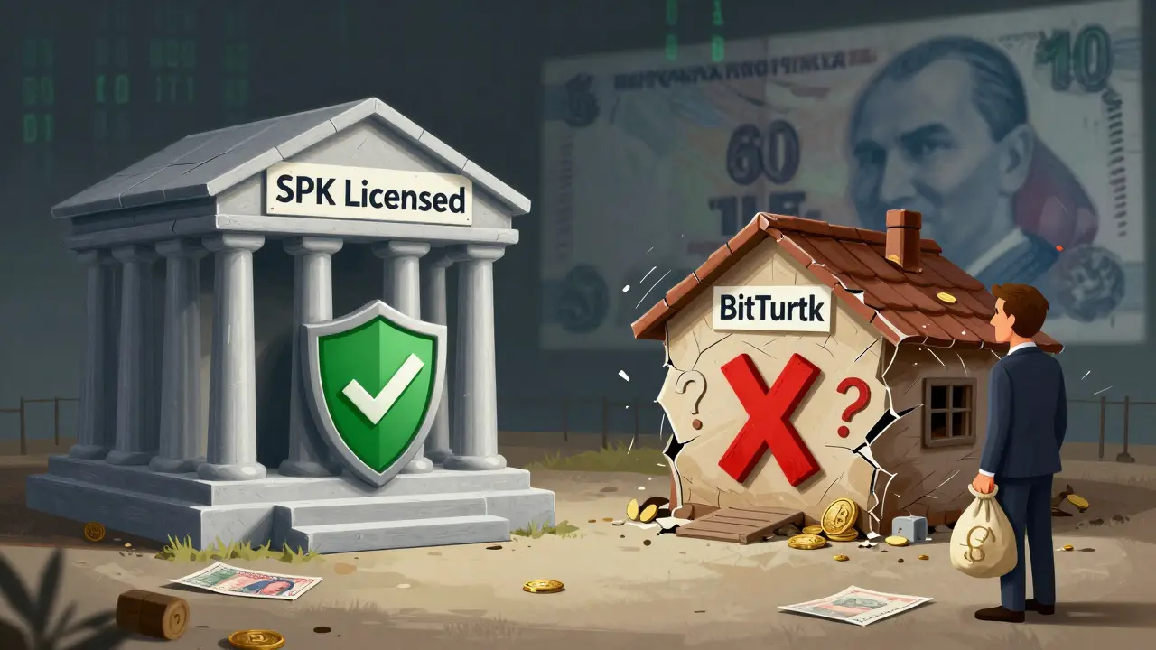 Illustration comparing licensed crypto exchange security vs unregulated risk