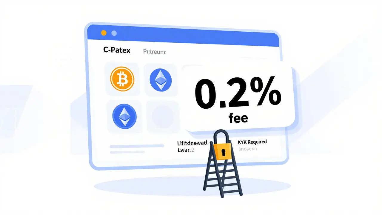 Illustration of C-Patex interface showing limited coins and fees