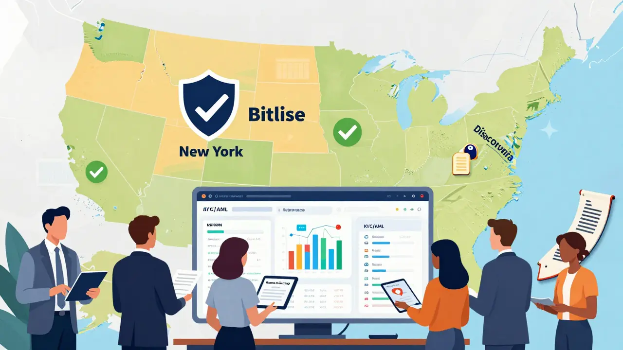 US map with state regulations and team managing AI compliance tools