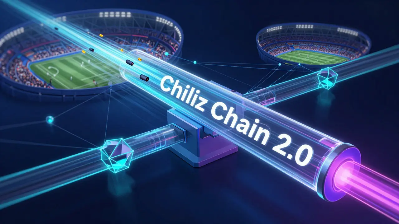 Abstract visualization of fast Chiliz blockchain network flow