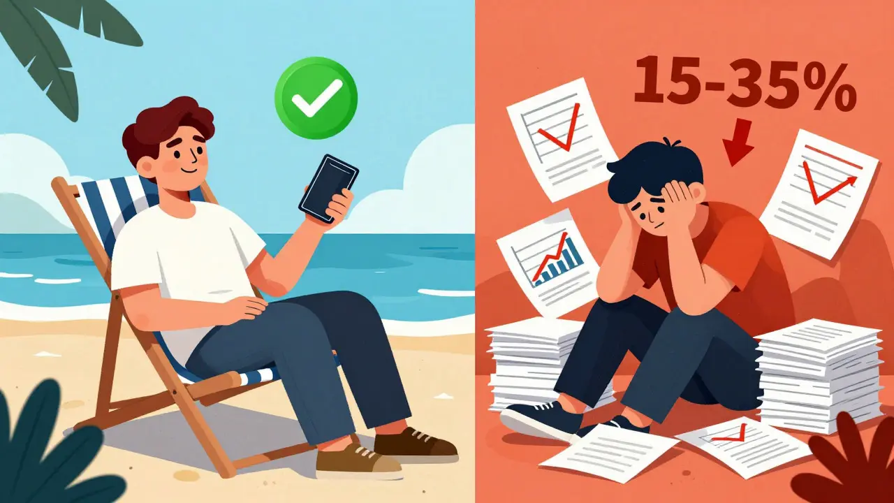 Cartoon comparing low-tax holding vs high-tax active trading
