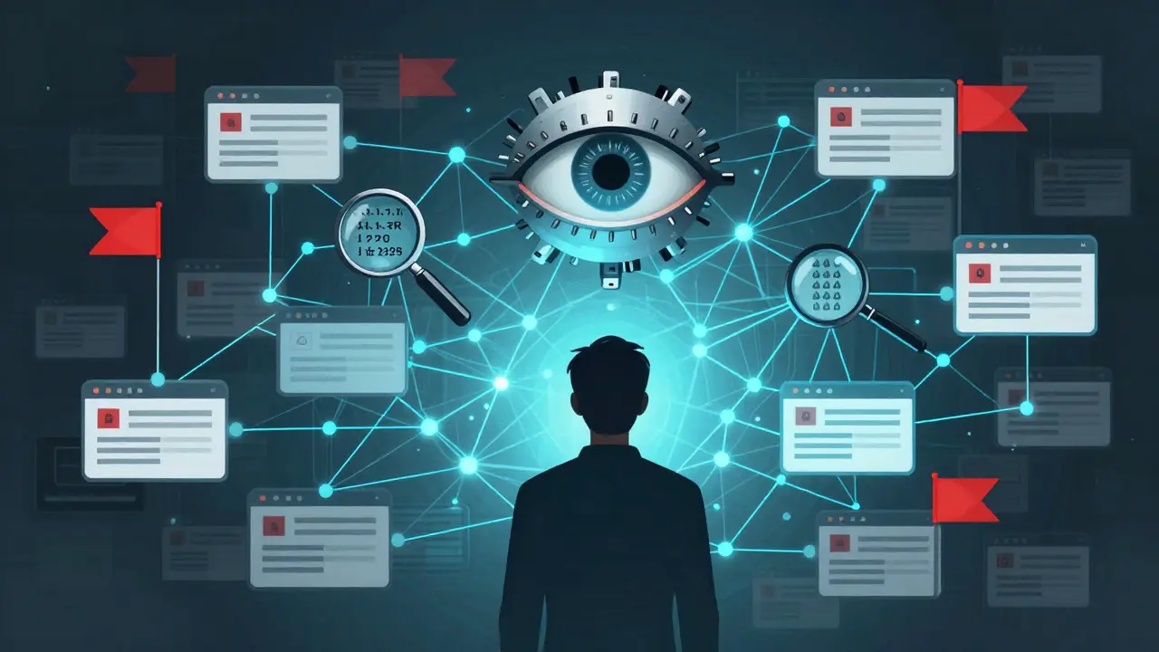Conceptual art of AI algorithms detecting suspicious crypto transactions