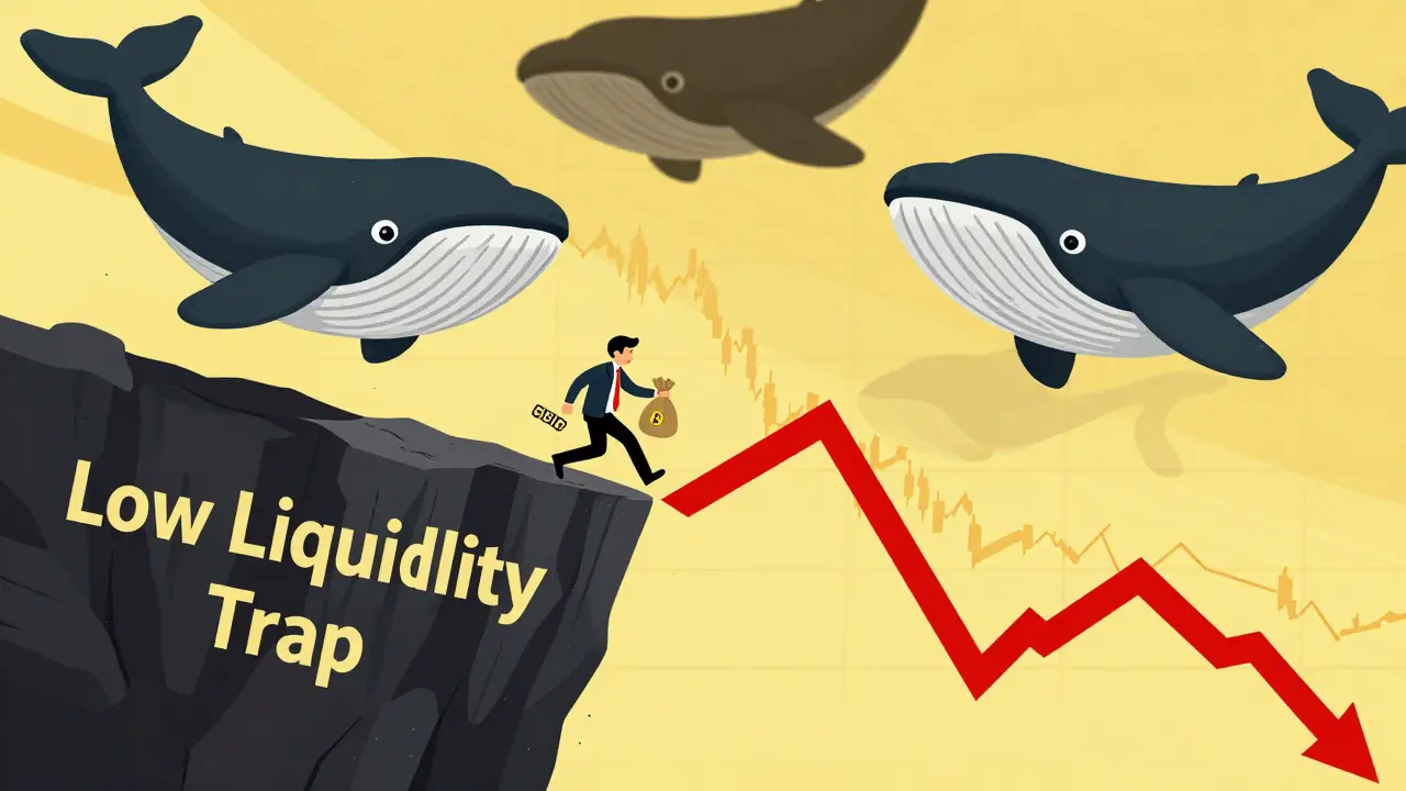 Investor slipping off liquidity cliff with whales lurking above