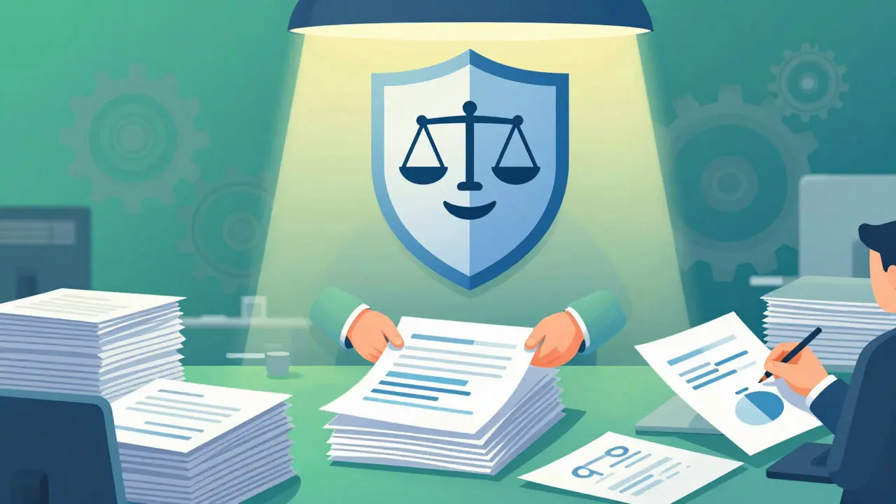 Person organizing records under regulatory shield