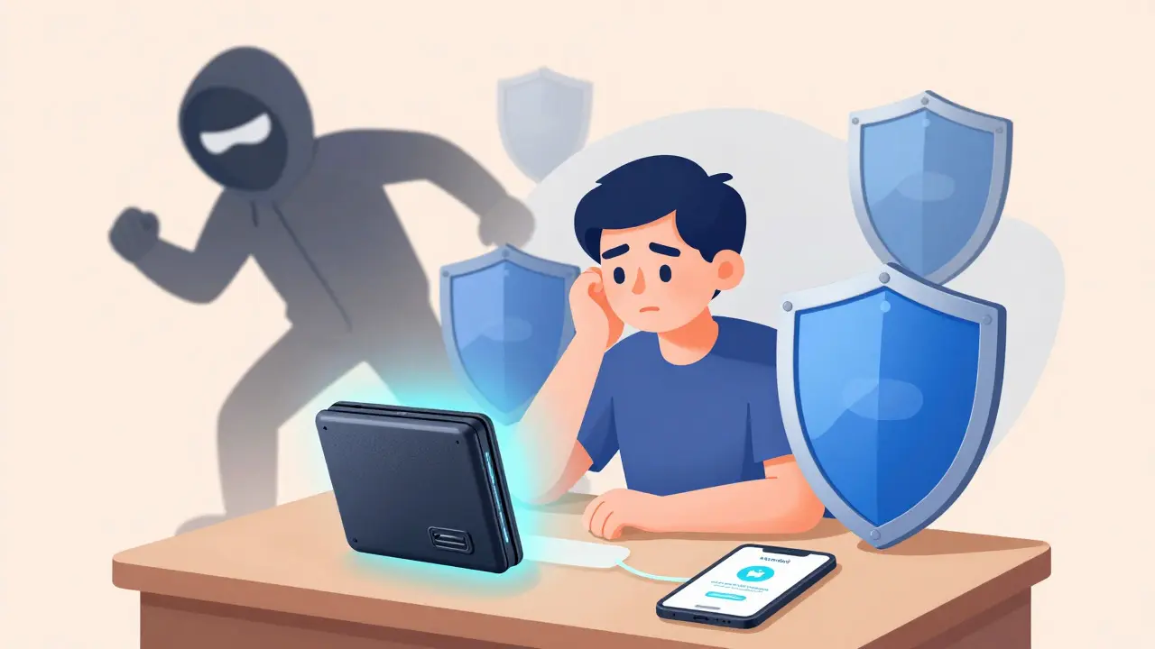 Person securing crypto with a hardware wallet and 2FA