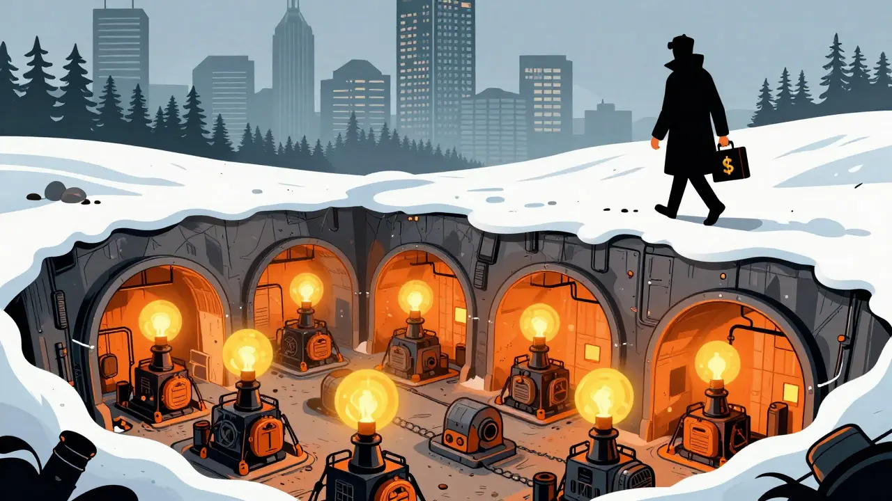 Cartoon of underground mining rigs powering a hidden economic engine