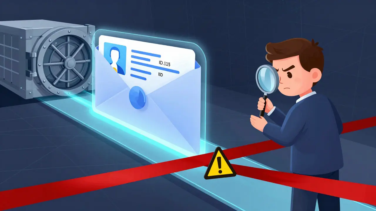 Cartoon showing data traveling with funds during a restricted transfer