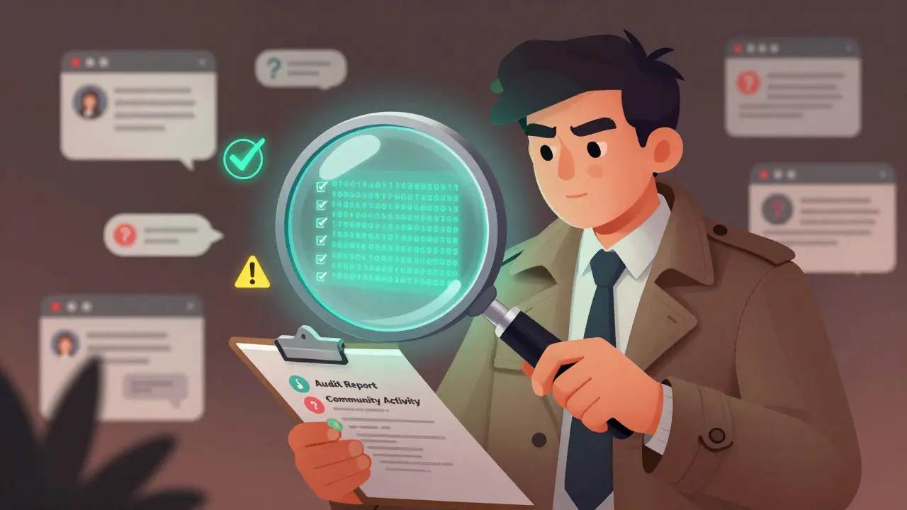 Detective using a magnifying glass to verify a crypto contract