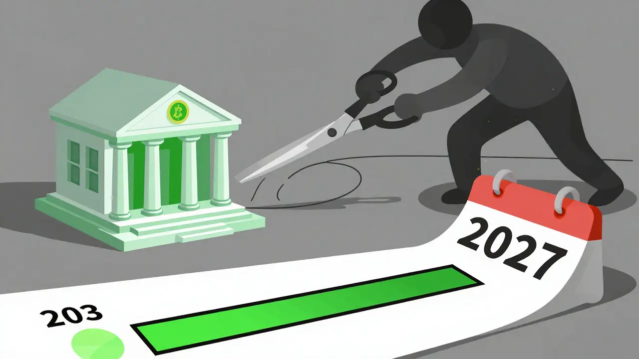 Editorial art depicting banks cutting ties with crypto businesses