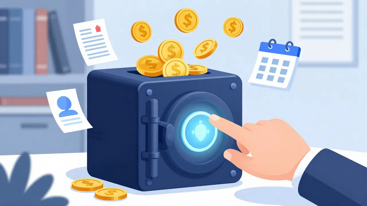 Hand pressing a button on a secure wallet to claim golden tokens