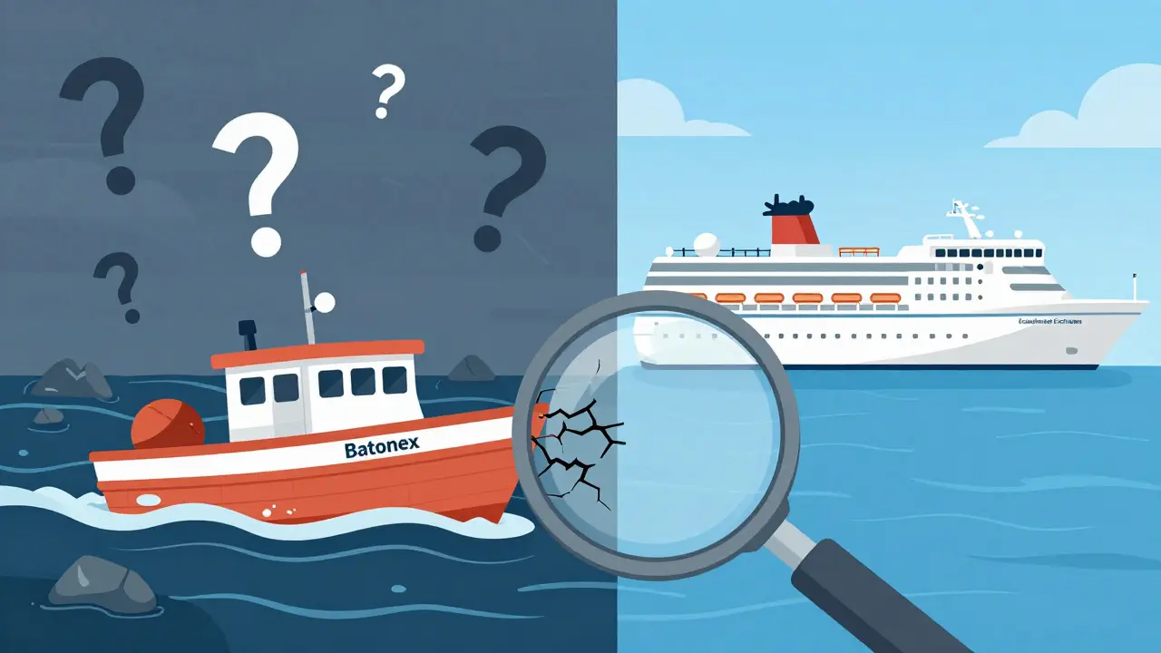 Illustration comparing risky small exchange boat to safe established platform