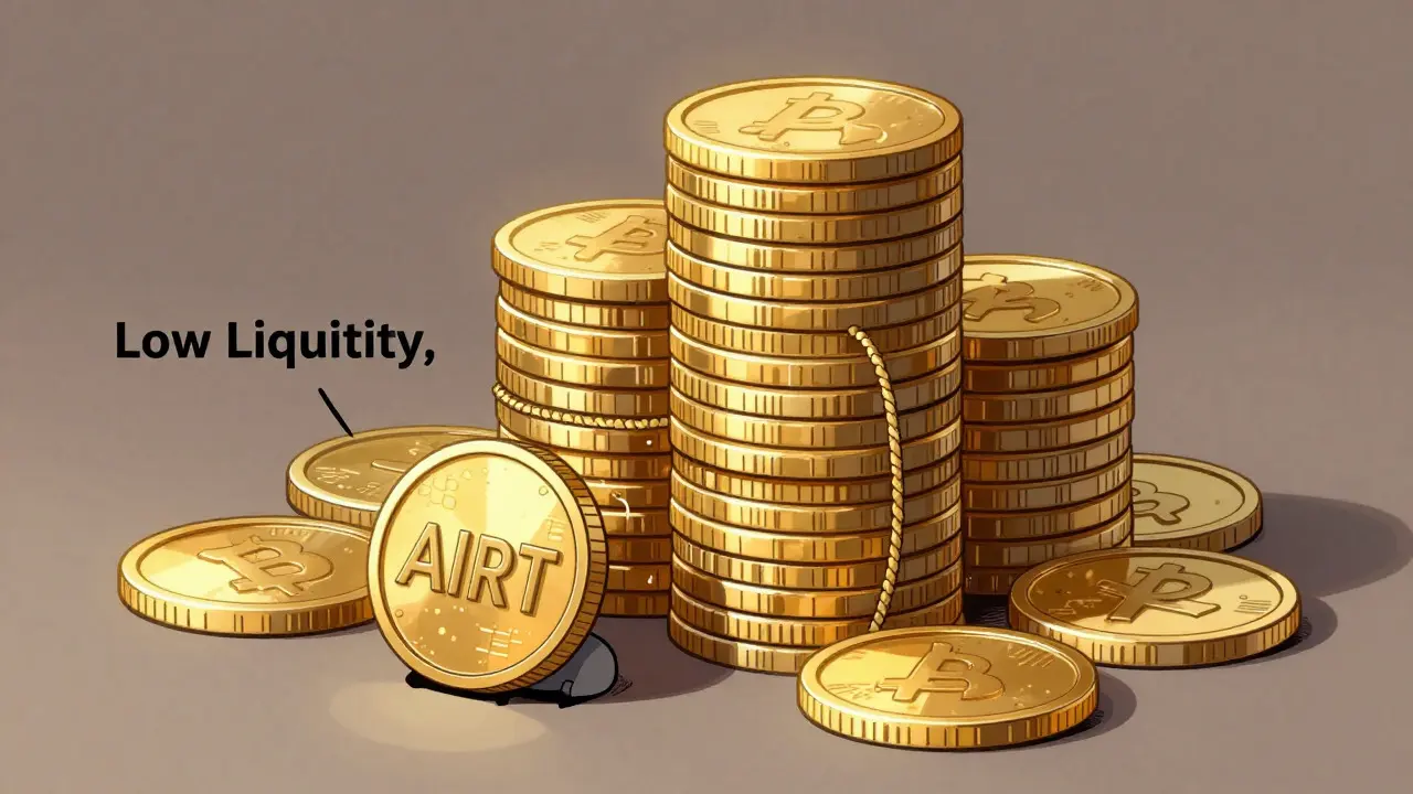 Illustration comparing tiny AIRT token to large crypto stacks