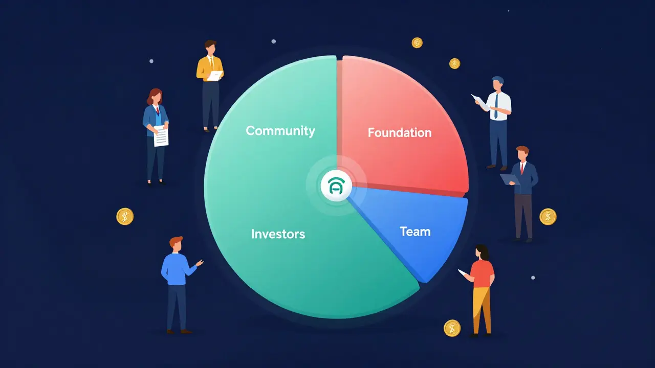 Illustration showing FOR token distribution and community governance voting
