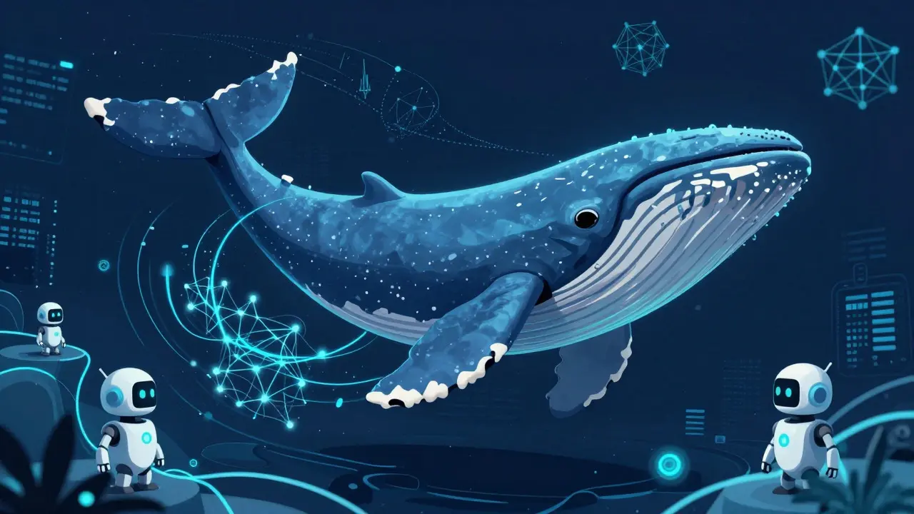 Institutional whale navigating AI-enhanced digital trading waters.