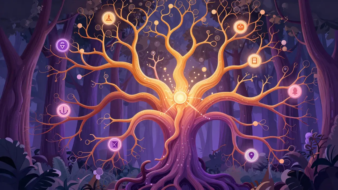 Vibrant editorial illustration of a complex, shifting network representing Ethereum's dynamic state