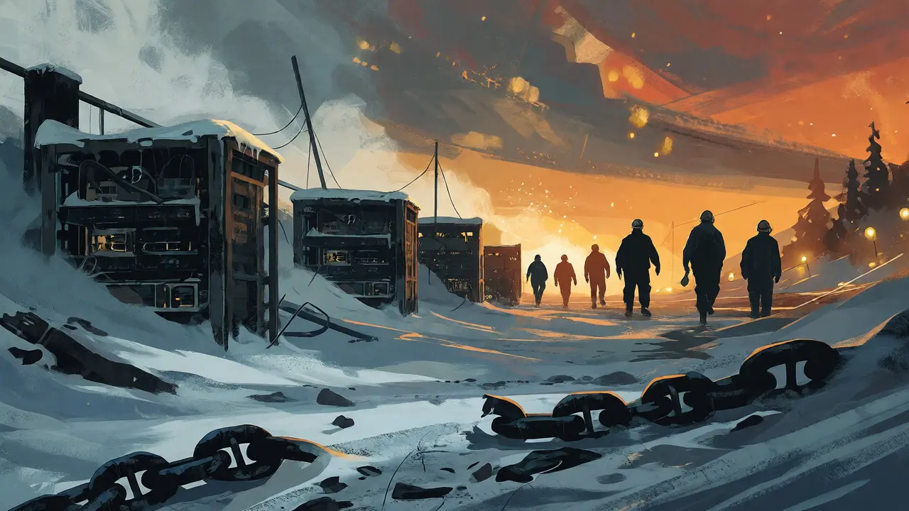 Abandoned Nordic mining sites with miners migrating to warmer climates.