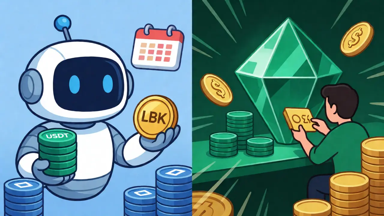 Split view of LBank and KuCoin airdrop mechanics