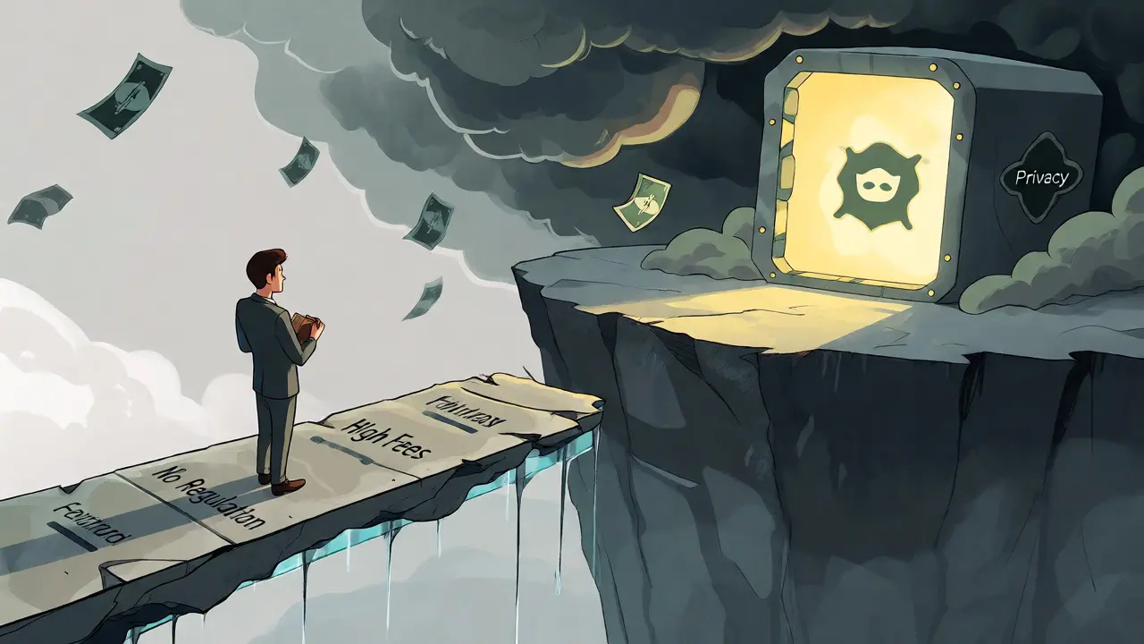 Trader navigating risky unregulated platform versus secure regulated alternatives.