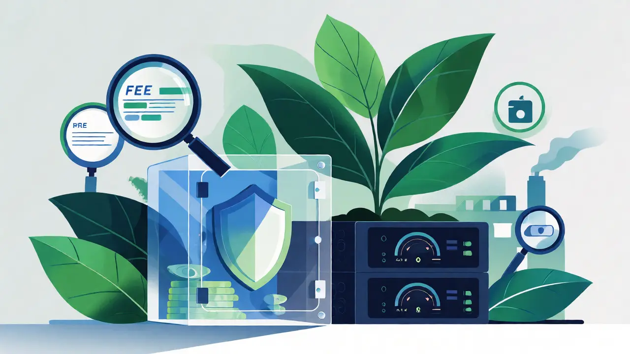 Transparent crypto vault and green energy servers illustrating MiCA protections.